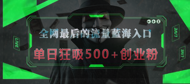 全网最后的流量蓝海入口，半小时引流50+创业粉，单日狂吸500+创业粉-元满创业网