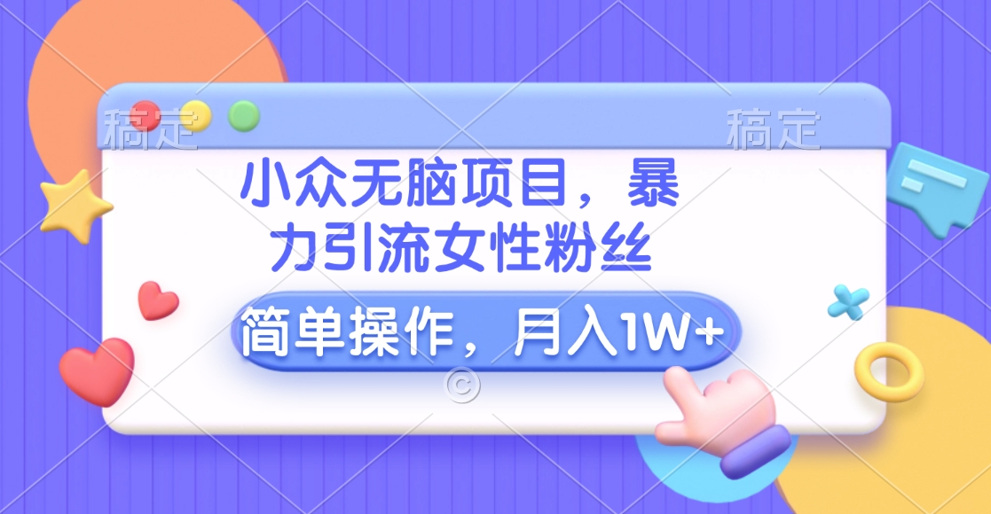 小众无脑项目，暴力引流女性粉丝，简单操作，月入10000+元-元满创业网