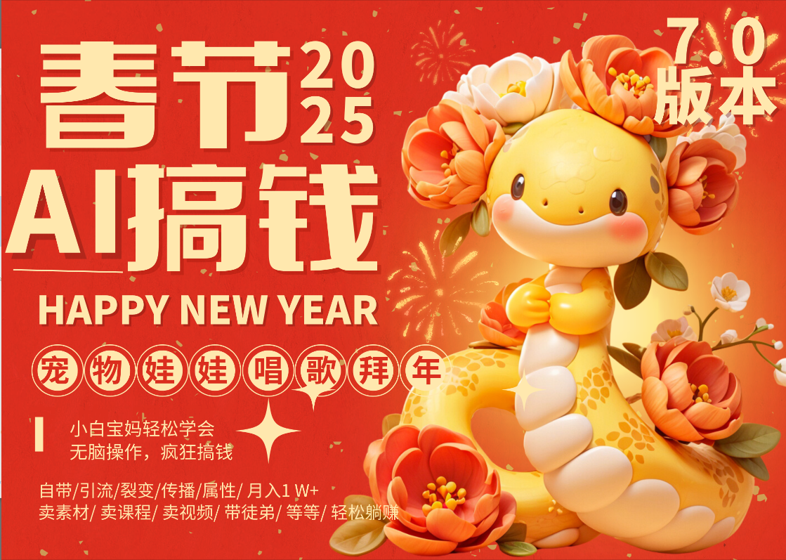 AI春节搞钱7.0升级版 蝴蝶号超火爆萌宠唱歌拜年  AI一键制作 批量出内容   春节做轻松躺赚 每日轻松十分钟  月赚米1W+  抓紧冲！可做视频 可卖素材只带小白和宝妈！-元满创业网