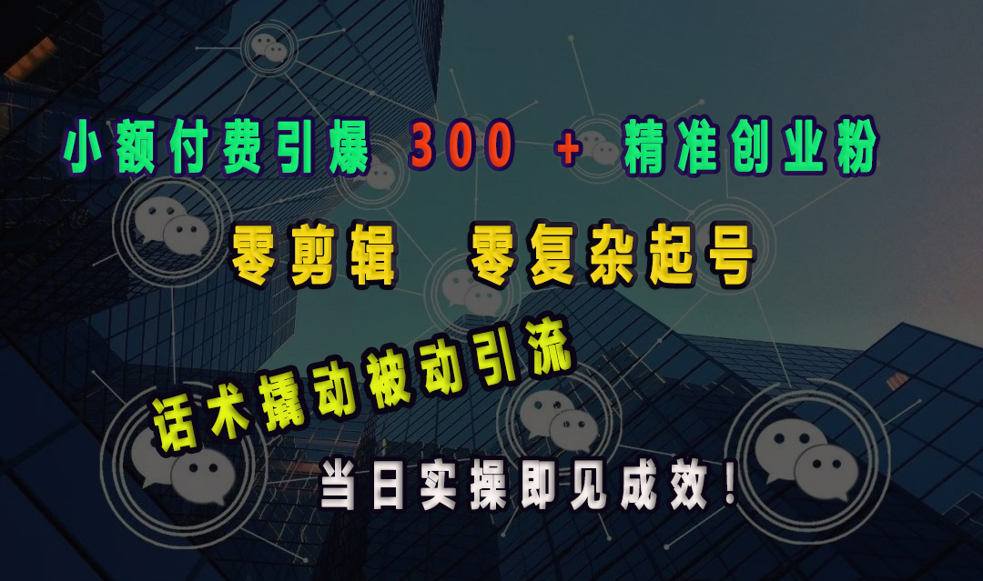 小额付费引爆 300 + 精准创业粉，零剪辑、零复杂起号，话术撬动被动引流，当日实操即见成效！-元满创业网