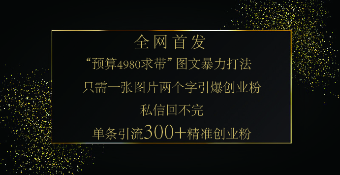 小红书，“预算 4980 带我飞” 的神奇图片引流法，堪称涨粉核武器！只需一张图，就能单条笔记凭借此方法，轻松引流 300 + 精准创业粉！-元满创业网