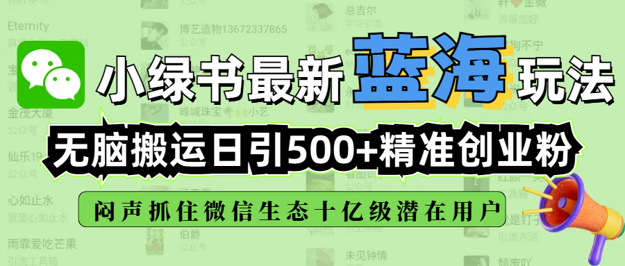小绿书最新蓝海玩法，无脑搬运日引500+精准创业粉，闷声抓住微信生态十亿级潜在用户-元满创业网