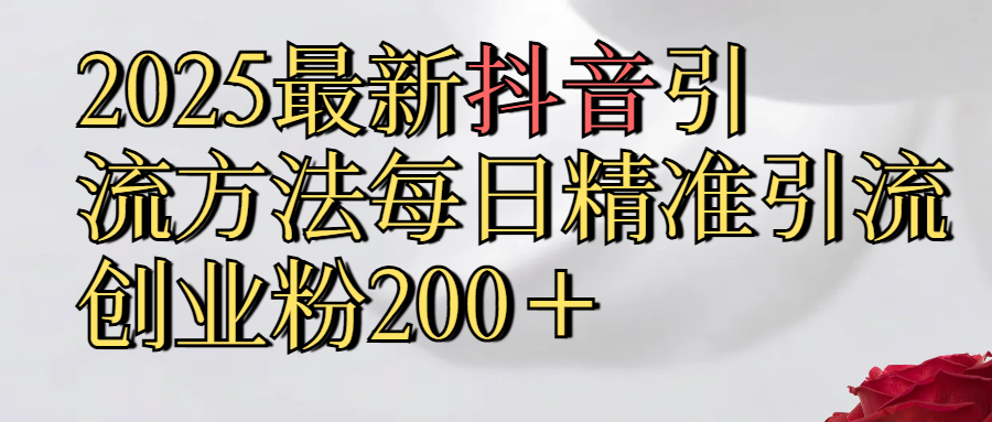 2025最新,抖音引流,方法每日精准引流创业粉300＋-元满创业网