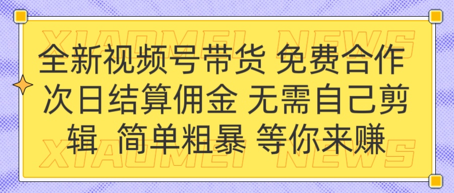 全新视频号 免费合作 佣金次日结算 无需自己剪辑-元满创业网