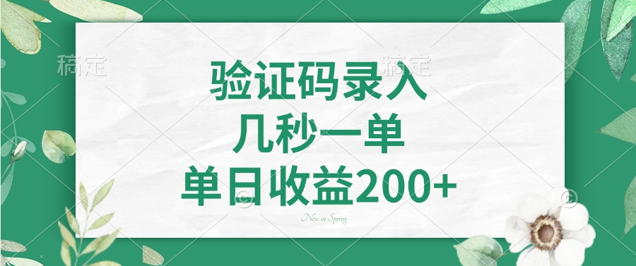 验证码录入，几秒一单，单日收益200+-元满创业网