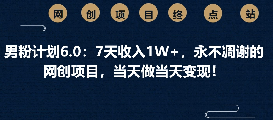 男粉计划6.0：7天收入1W+，永不凋谢的网创项目，当天做当天变现！-元满创业网
