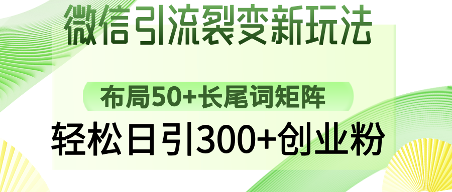 微信引流裂变新玩法：布局50+长尾词矩阵，轻松日引300+创业粉-元满创业网
