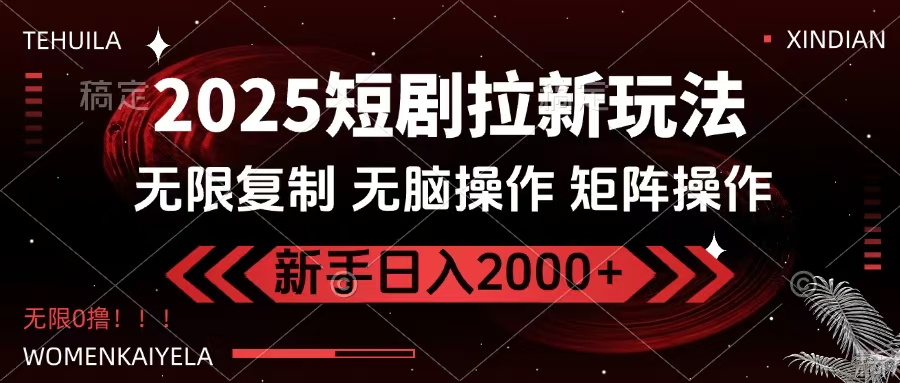 2025短剧拉新玩法，无需注册登录，无限0撸，无脑批量操作日入2000+-元满创业网