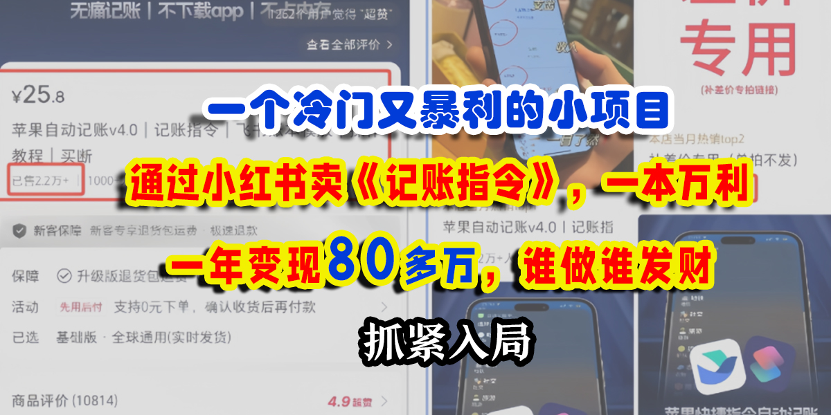 一个冷门又暴利的小项目，通过小红书卖《记账指令》，一本万利，一年变现80多万，谁做谁发财-元满创业网
