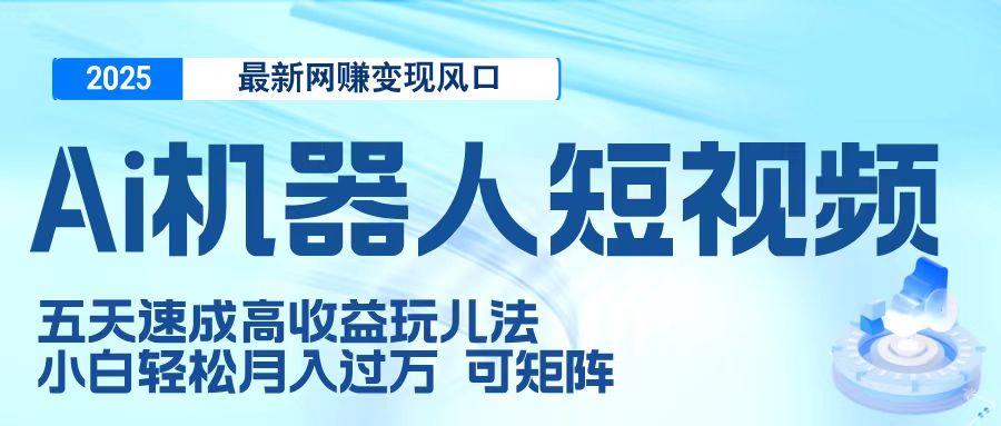 二零二五最新网赚变现风口，Ai 机器人短视频，五天速成高收益玩儿法，小白轻松月入过万，可矩阵-元满创业网