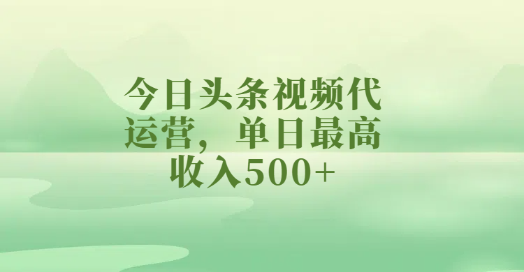 今日头条视频代运营，单日最高收入500+-元满创业网