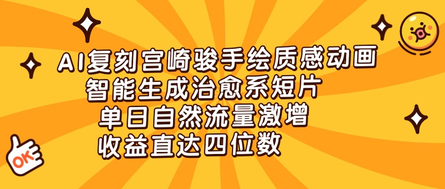 AI复刻宫崎骏手绘质感动画，智能生成治愈系短片，单日自然流量激增，收益直达四位数-元满创业网