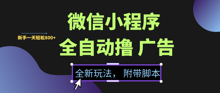 微信小程序挂机撸广告，全新玩法，新手一天轻松800+【附带脚本】-元满创业网