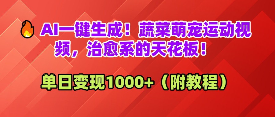 AI一键生成！蔬菜萌宠运动视频，治愈系的天花板！单日变现1000+（附教程）-元满创业网