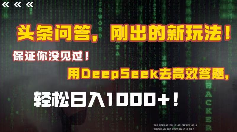 头条问答，刚出的新玩法！保证你没见过！结合Deepseek高效答题，轻松日入1000+-元满创业网