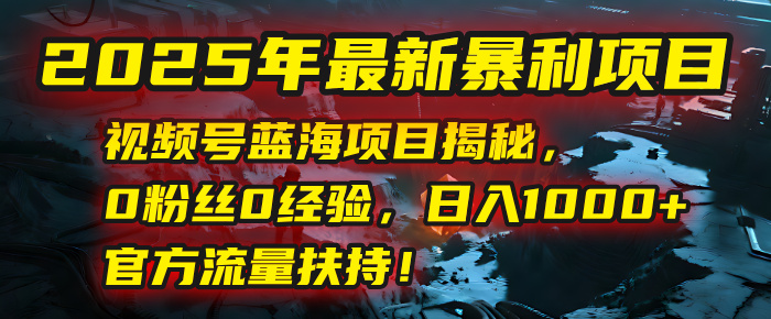 2025年最新暴利项目：视频号蓝海项目揭秘，0粉丝0经验，日入1000+，官方流量扶持！-元满创业网
