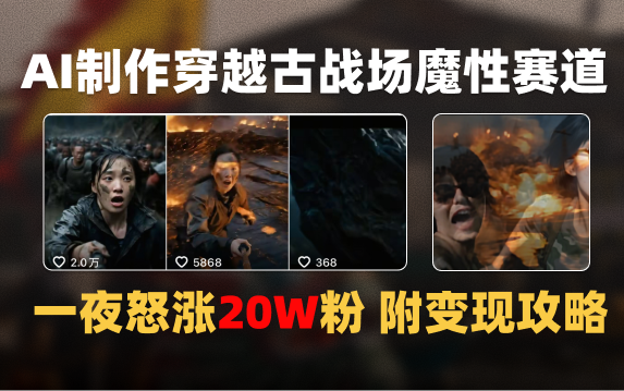 AI制作穿越古战场视频一夜涨粉20W保姆级教学（附AI变现指南）-元满创业网