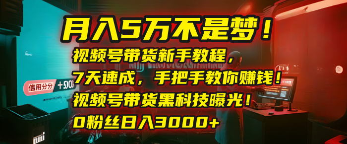 月入5万不是梦！视频号带货新手教程，7天速成，手把手教你赚钱！视频号带货黑科技曝光！0粉丝日入3000+-元满创业网