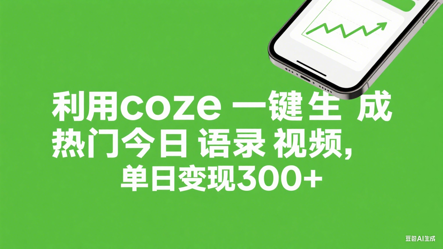 利用coze一键生成热门今日语录视频，单日变现300+-元满创业网