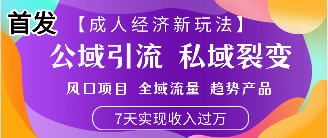 首发：【成人经济新玩法】市面独家玩法，风口项目、全域流量、趋势产品，7天实现月入过万-元满创业网