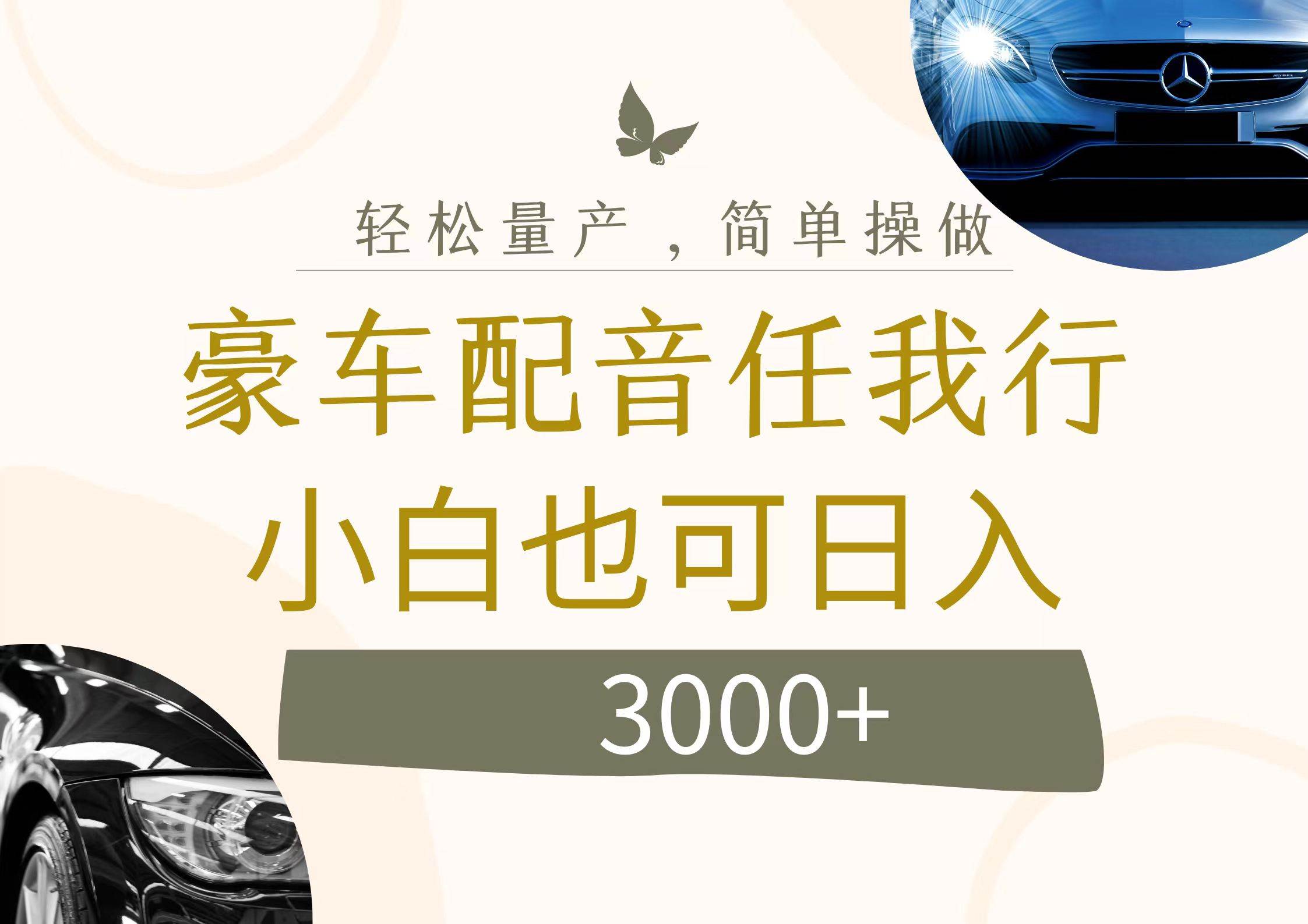 不为人知的暴力小项目，豪车配音，日入3000+-元满创业网