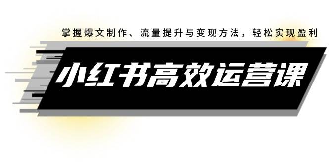 小红书高效运营课：掌握爆文制作、流量提升与变现方法，轻松实现盈利-元满创业网